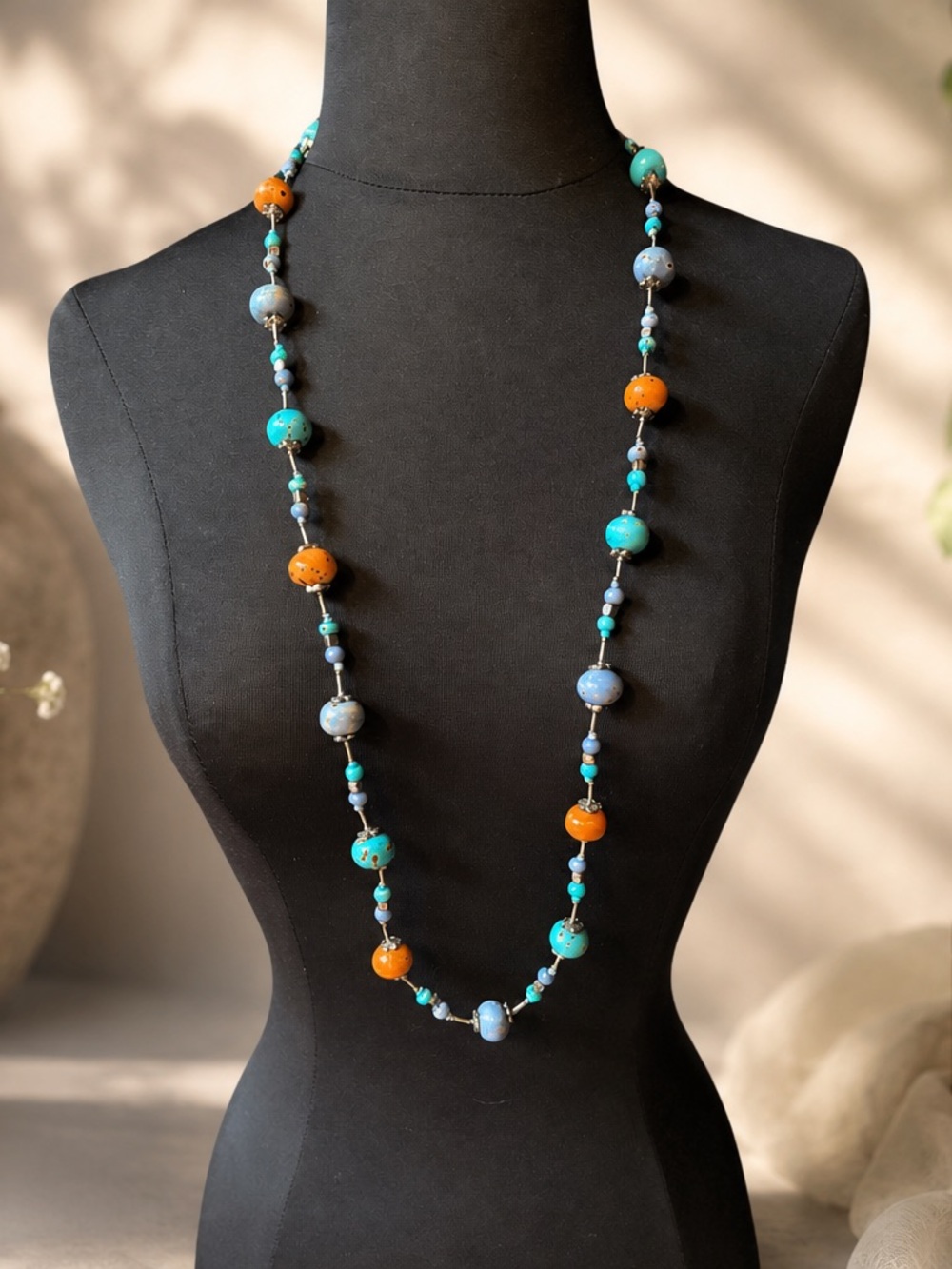 Boho-Chic Howlite-Style Beaded Long Necklace
